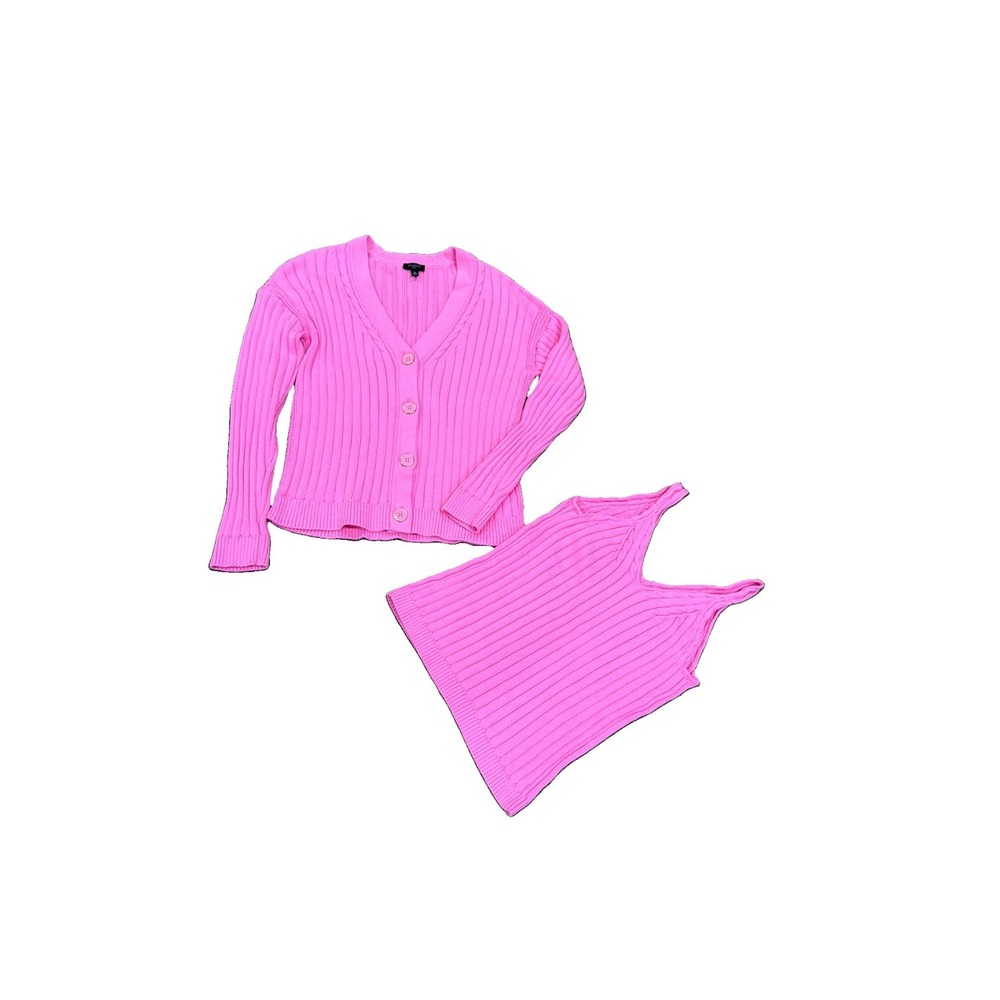 Talbots Cardigan Pink Ribbed Knit Tank Cardigan Set Sz SP Academia